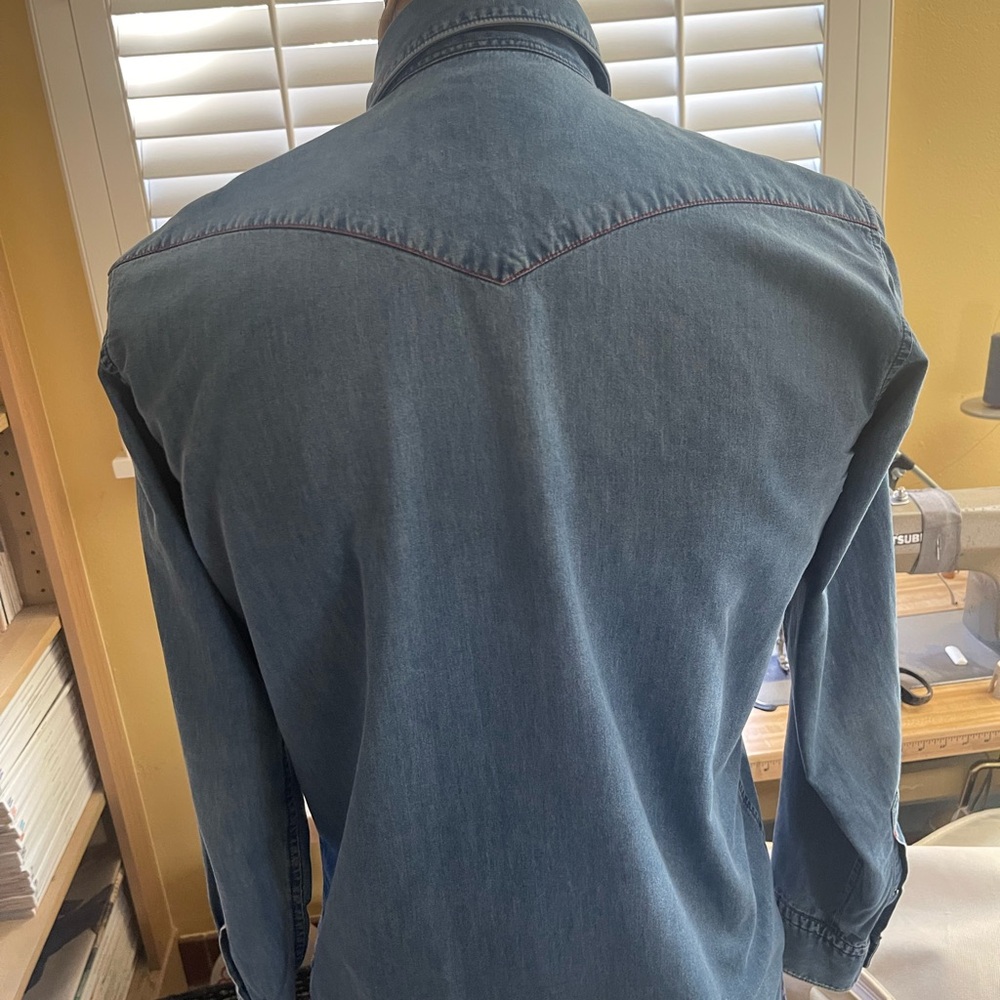 Casual Denim Shirt with Red Button Details - Picture 2 of 5